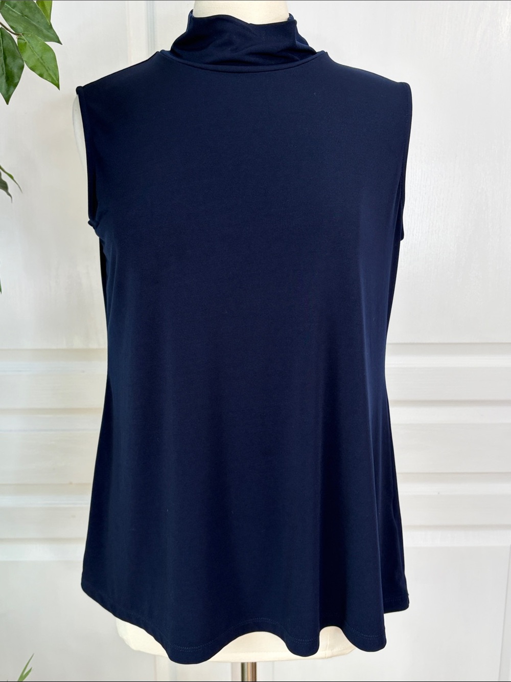 👚Susan Graver Modern Essentials Liquid Knit Mock Neck Top ~ True Deep Blue